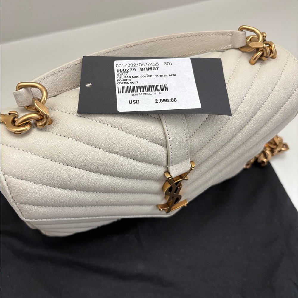 Saint Laurent Cream Quilted Leather Top-Handle Shoulder Bag with Gold Hardware - Picture 5 of 7